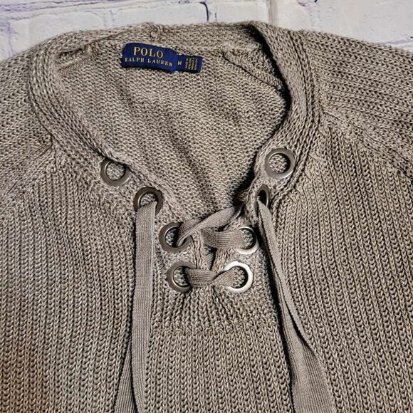Polo Ralph Lauren Women's Taupe Lace Up Sweater Size Medium - Picture 2 of 2